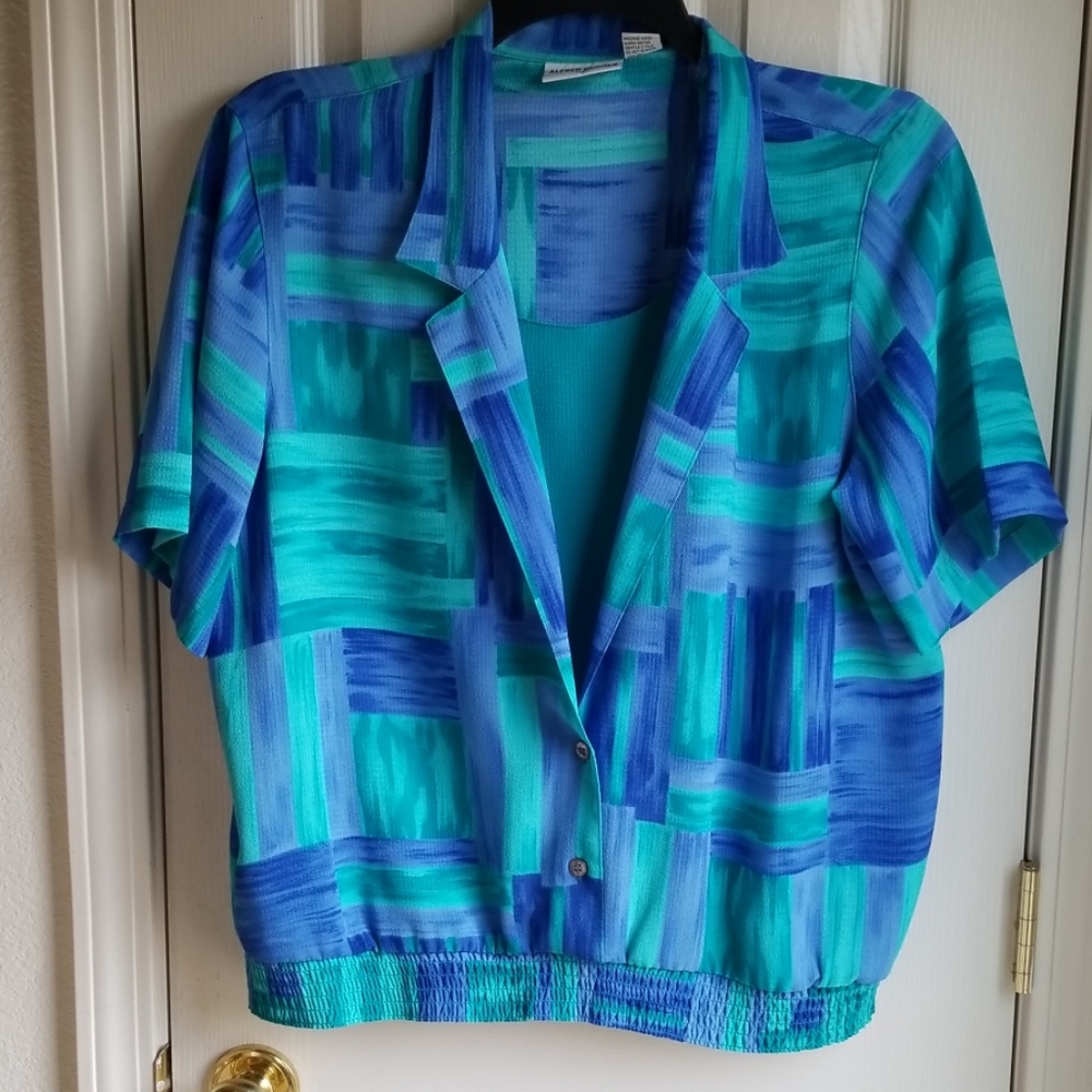 NWOT ALFRED DUNNER BEAUTIFUL AQUA & BLUE BLOUSE.